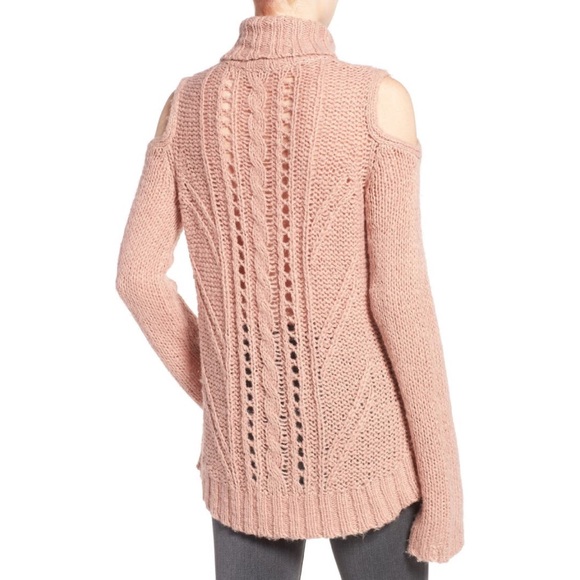 Pam & Gela Cold Shoulder Cable Knit Sweater S - Light Pink - Picture 3 of 4